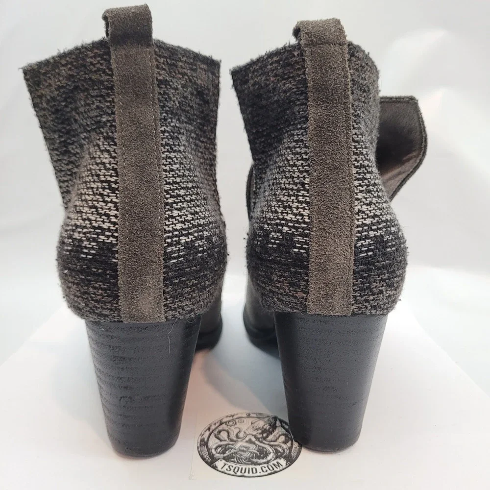 Minnetonka Ankle Boots Womens Grey Suede Woven Block Heel Booties 81045